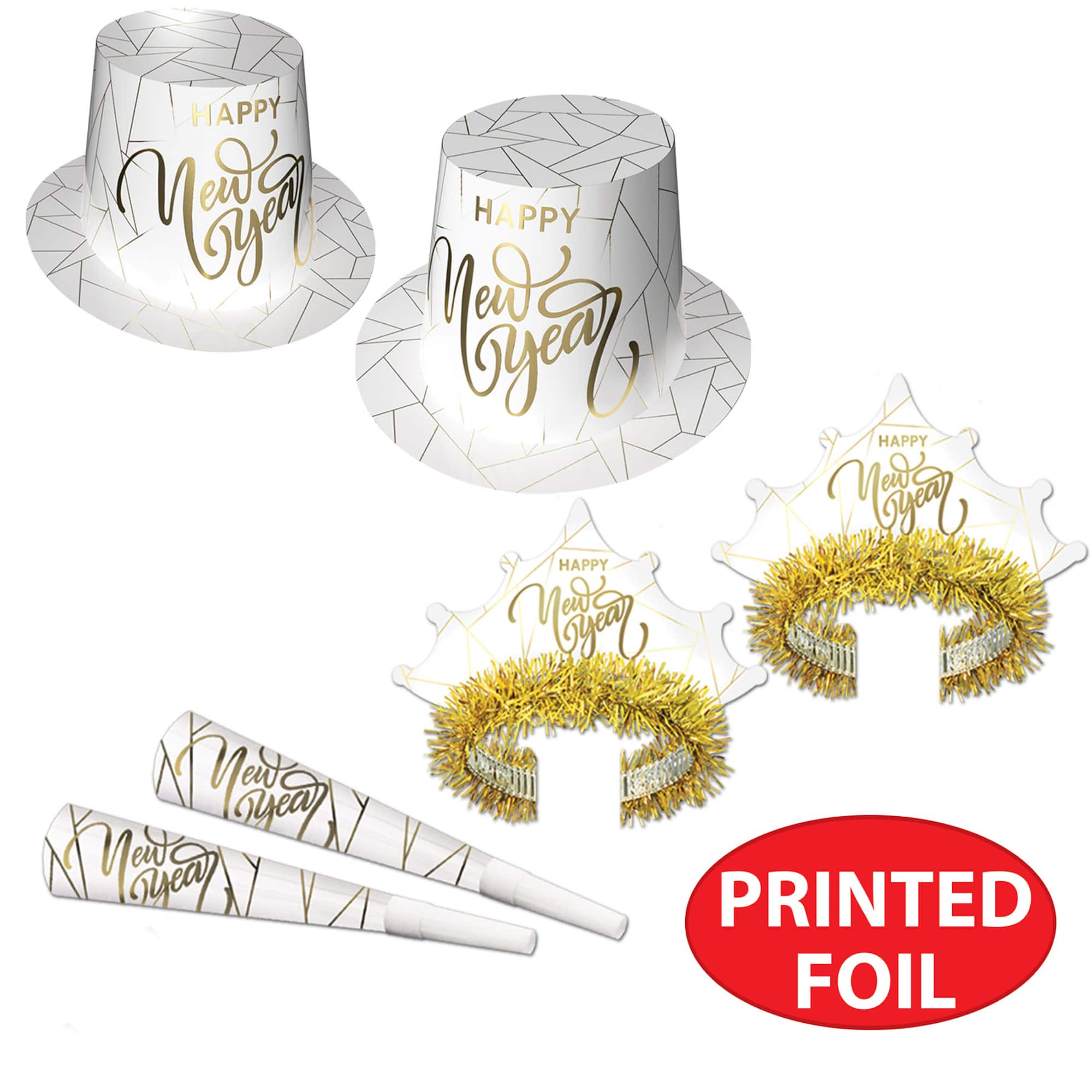 Beistle White & Gold New Year Assortment Kit for 50